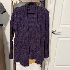 89th & Madison Deep Purple Open-Front Cable Knit Cardigan